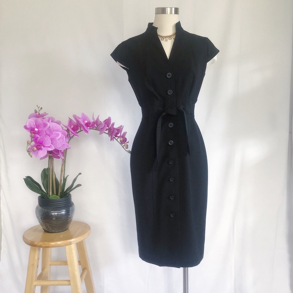 Calvin Klein black button belted trench dress